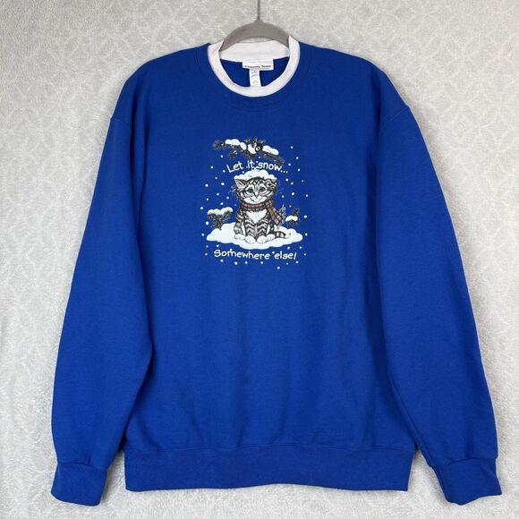Vtg Holiday Cat Crewneck Sweatshirt Womens L Kitten Grandma Let it Snow Holiday - Picture 2 of 12